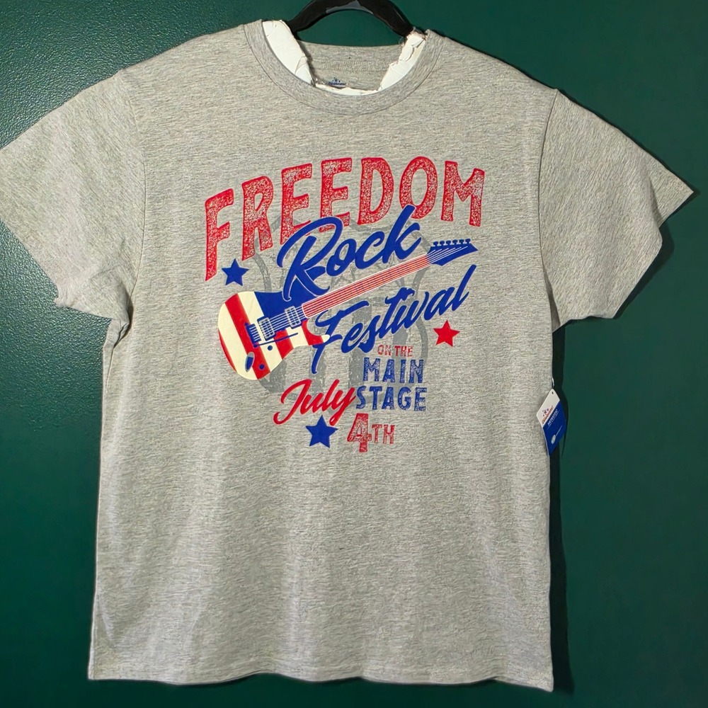 Way to Celebrate Mens Freedom Rock Festival Patriotic Graphic T-Shirt Gray XL